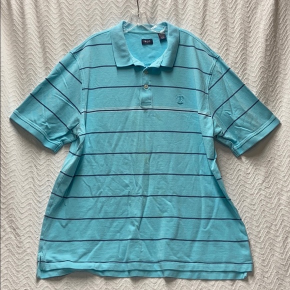 Izod Light Blue Striped Polo Shirt Size 